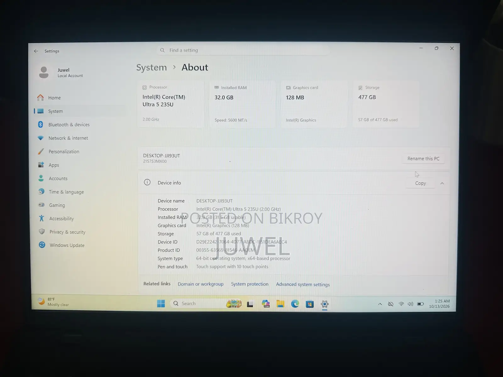 ল্যাপটপ Lenovo ThinkPad L14 32GB Intel Core Ultra 5 SSD 512GB