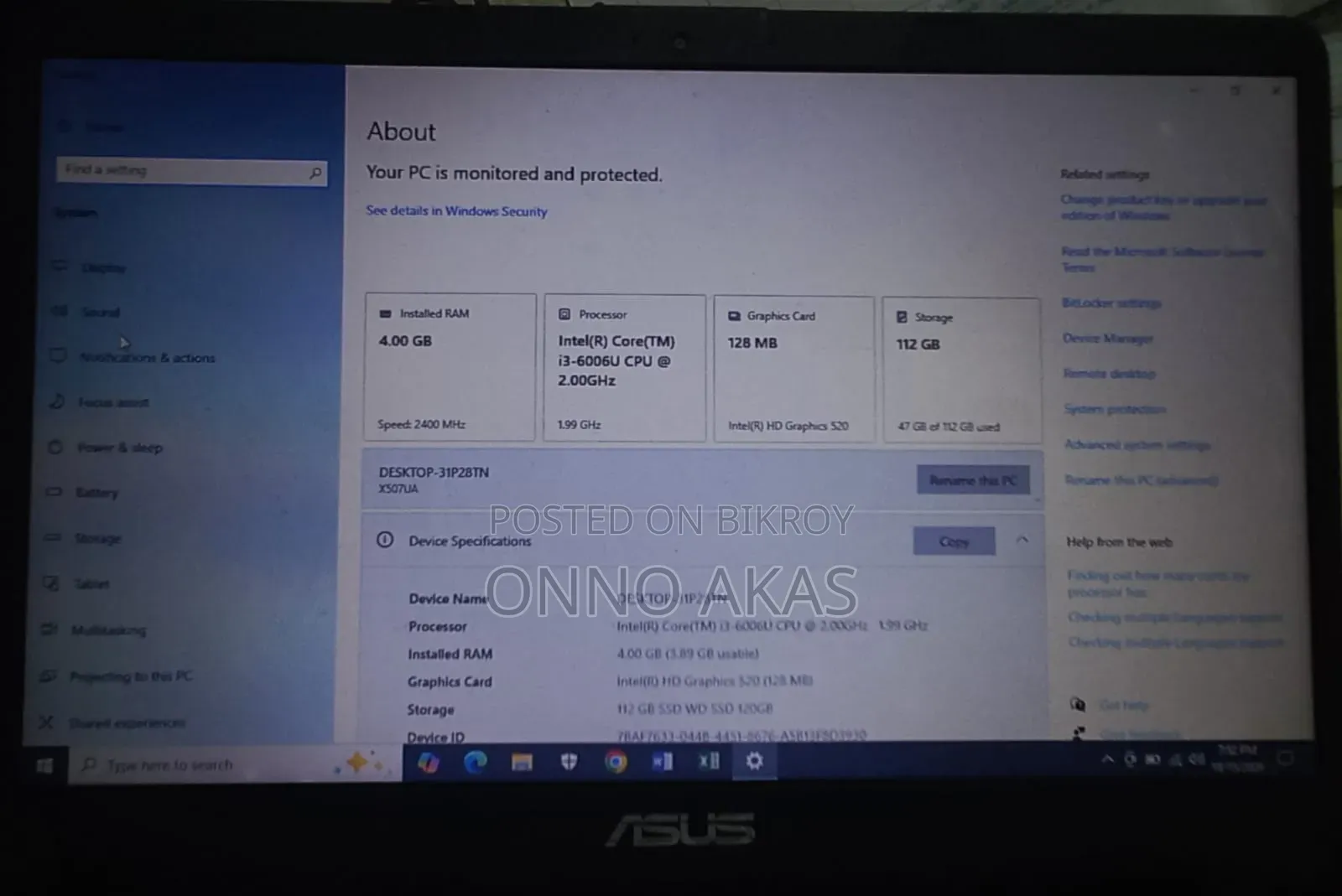 Laptop Asus 4GB Intel Core i3 SSD 128GB