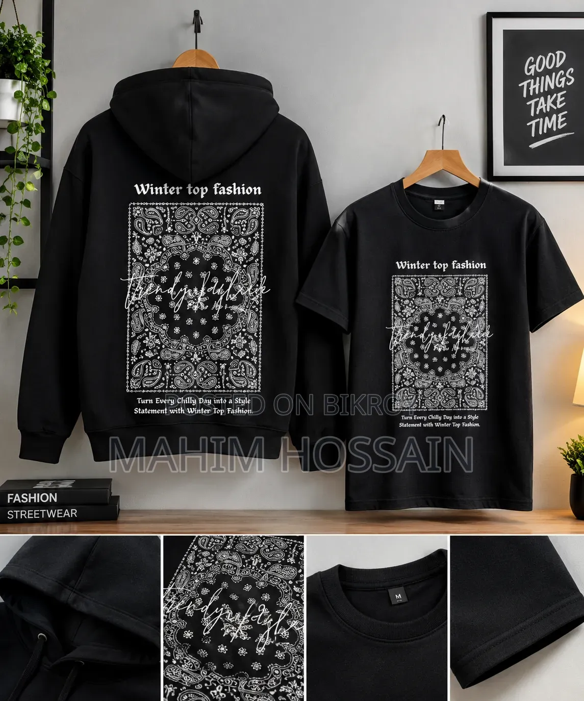 Stylish Hoddie&Drop Shoulder Combo