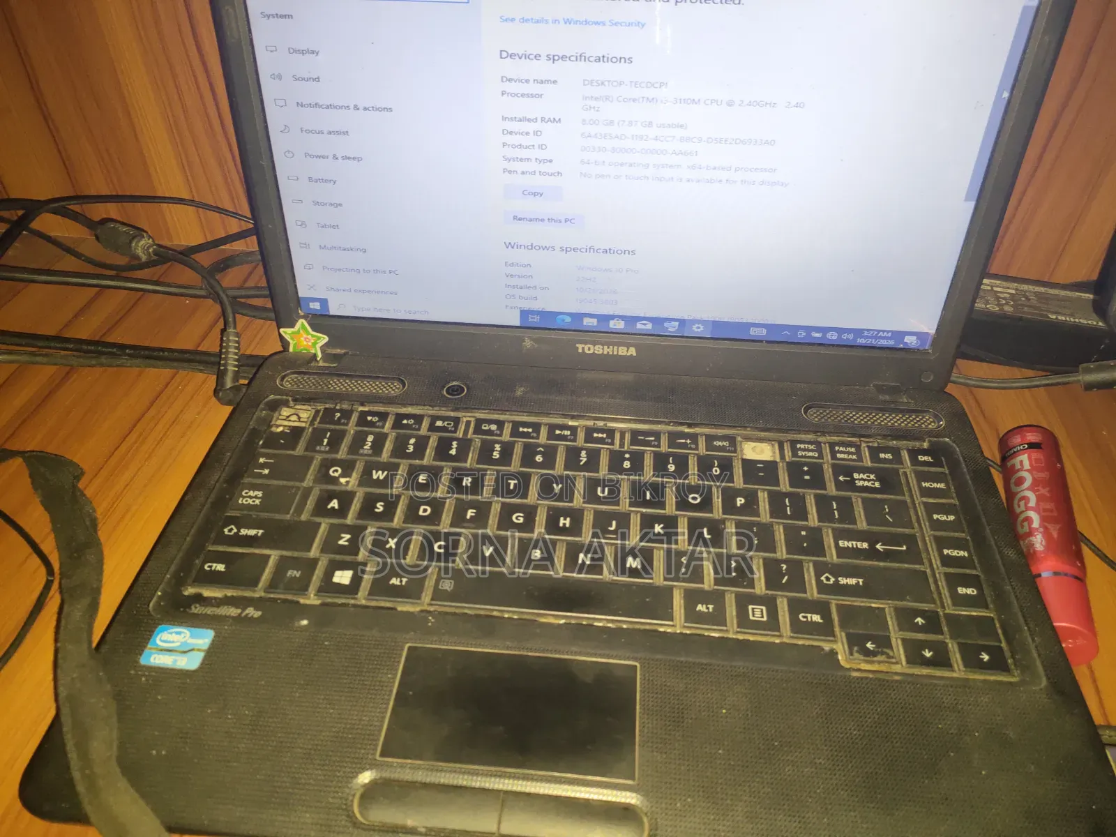 Laptop Toshiba Satellite Pro A300 8GB Intel Core i3 SSD 128GB