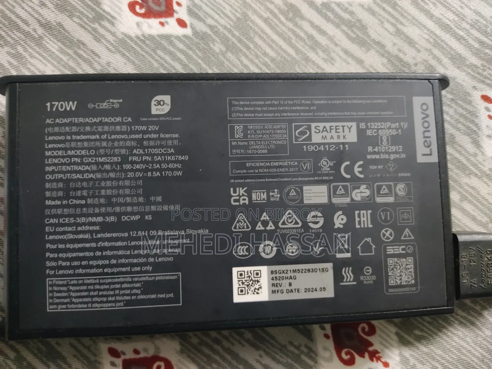 Laptop Power Charger Adapter 170W 20V 8.5A USB-A for Lenovo