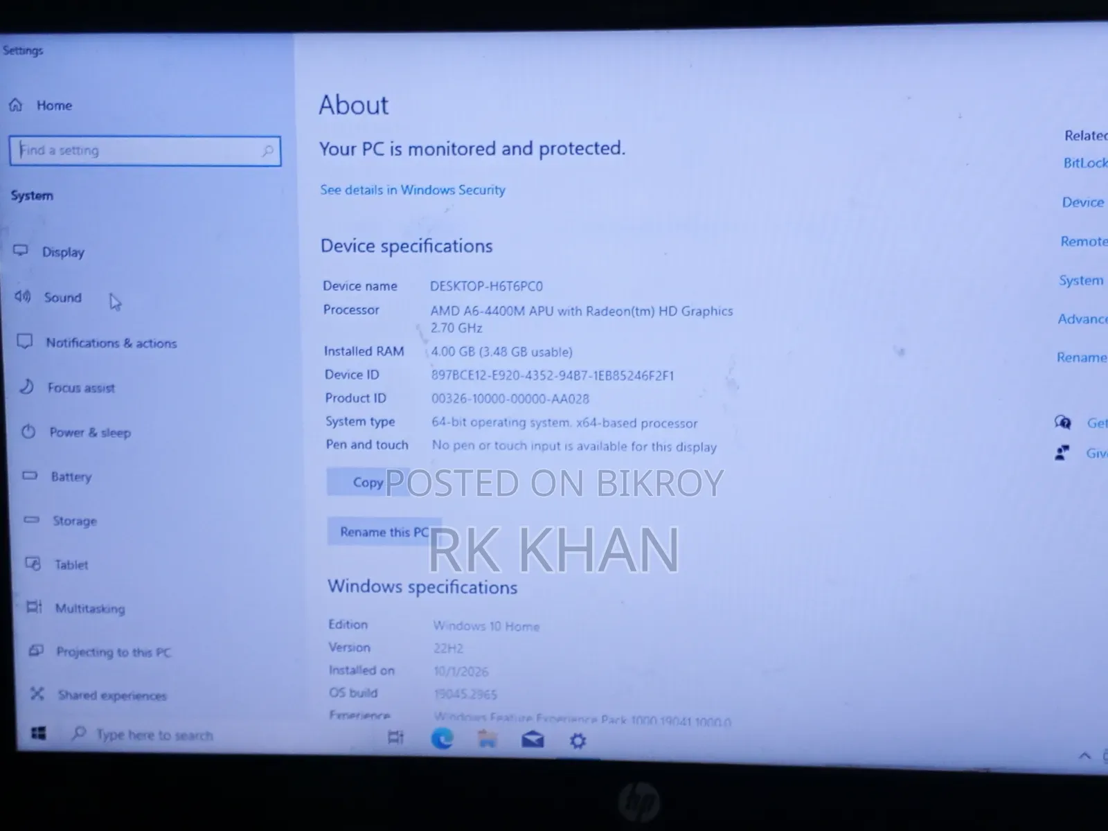 Laptop HP Pavilion G4 4GB AMD A6 SSD 256GB