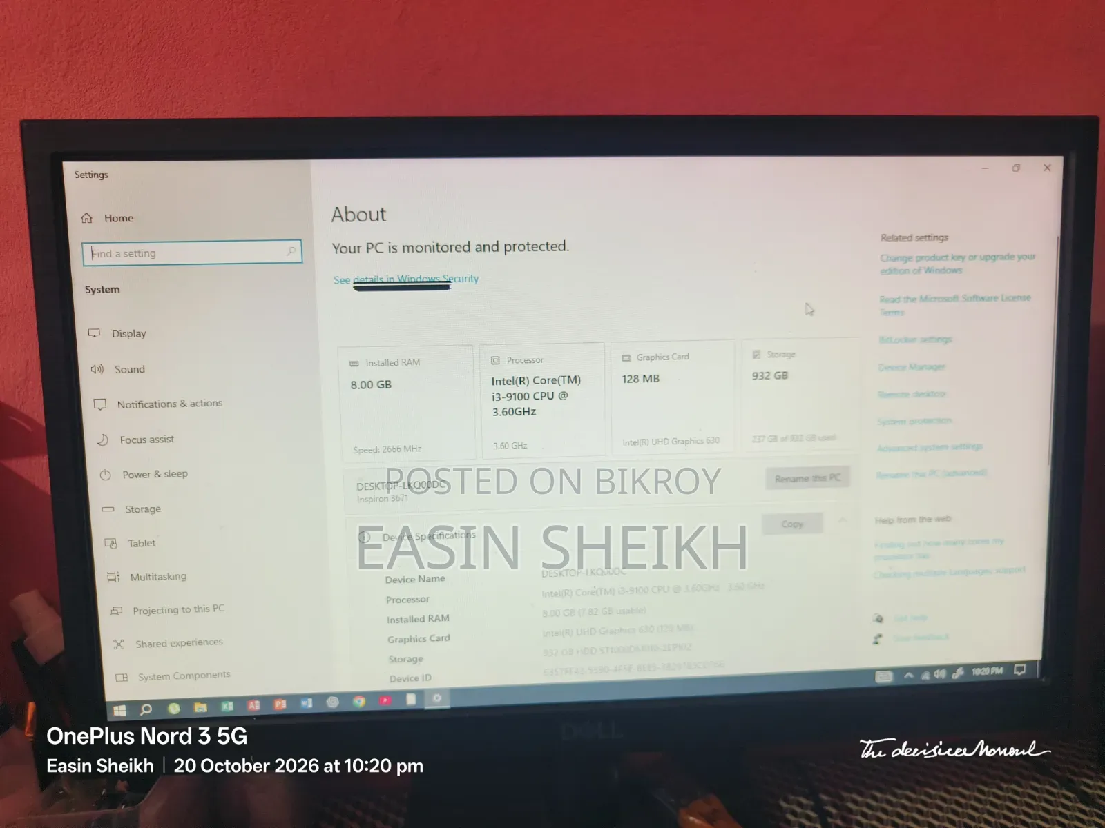 Desktop Computer Dell Inspiron One 2330 8GB Intel Core i3 HDD 1T