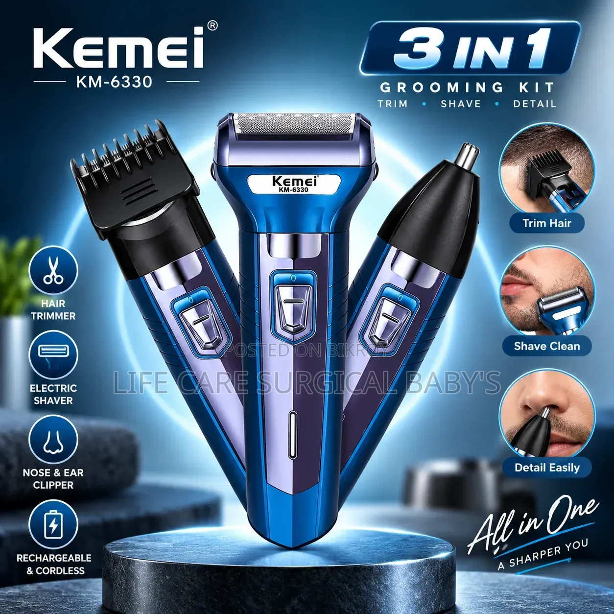 Kemei 3 in 1 Electric Hair Clippers