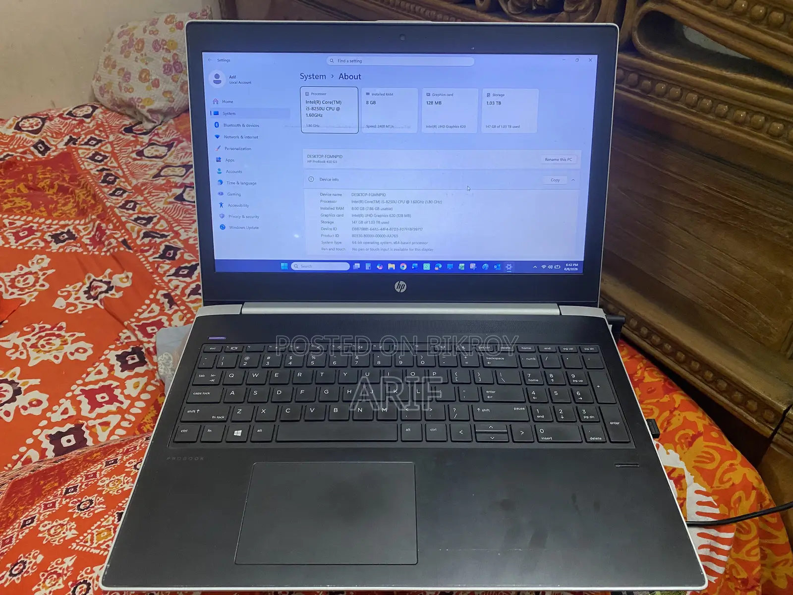 Laptop HP 8GB Intel Core i5 SSD 1T