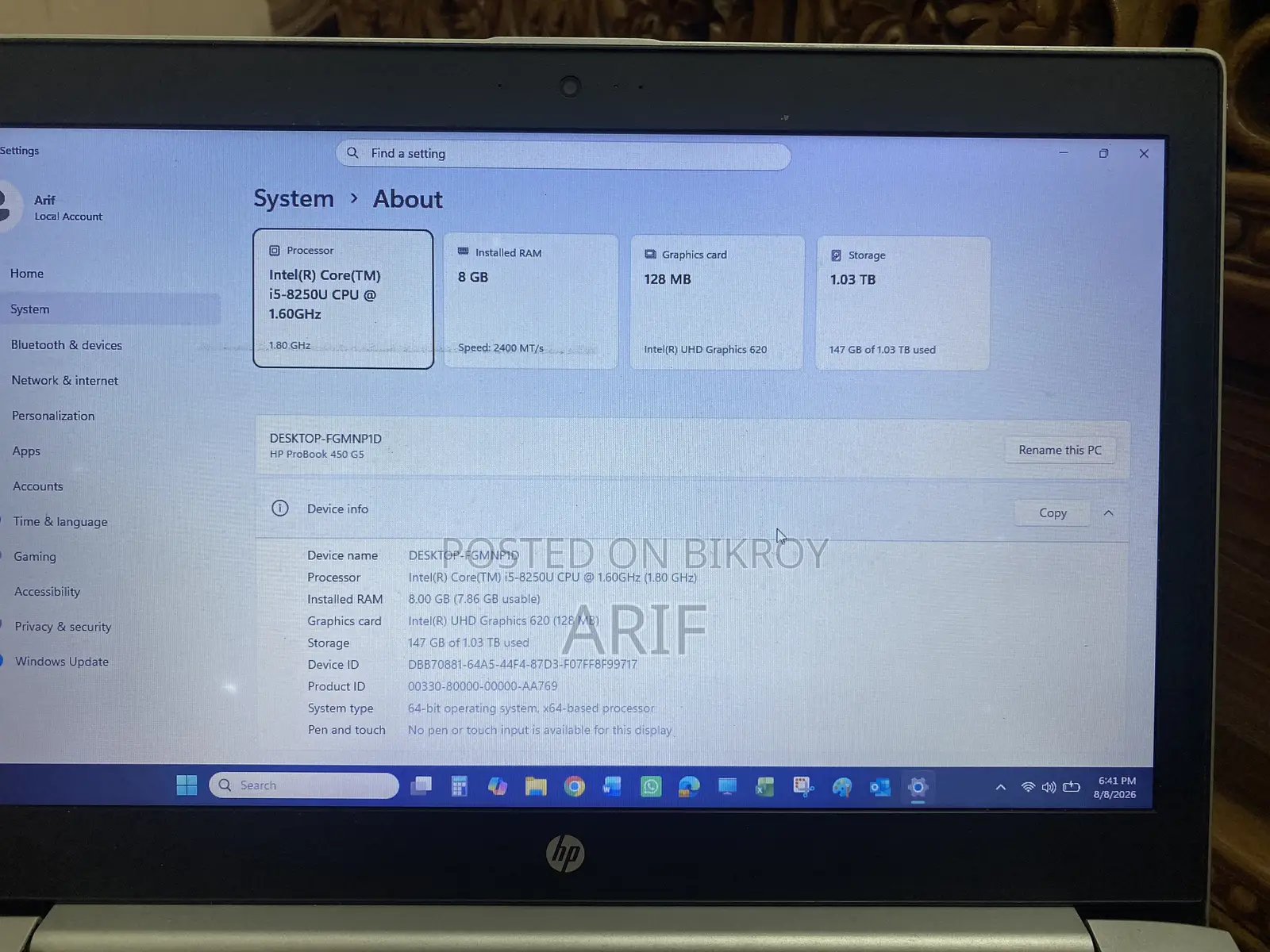 Laptop HP 8GB Intel Core i5 SSD 1T