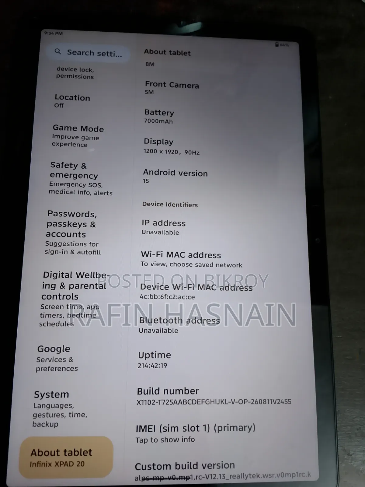 Infinix Xpad 20 128 GB Gray