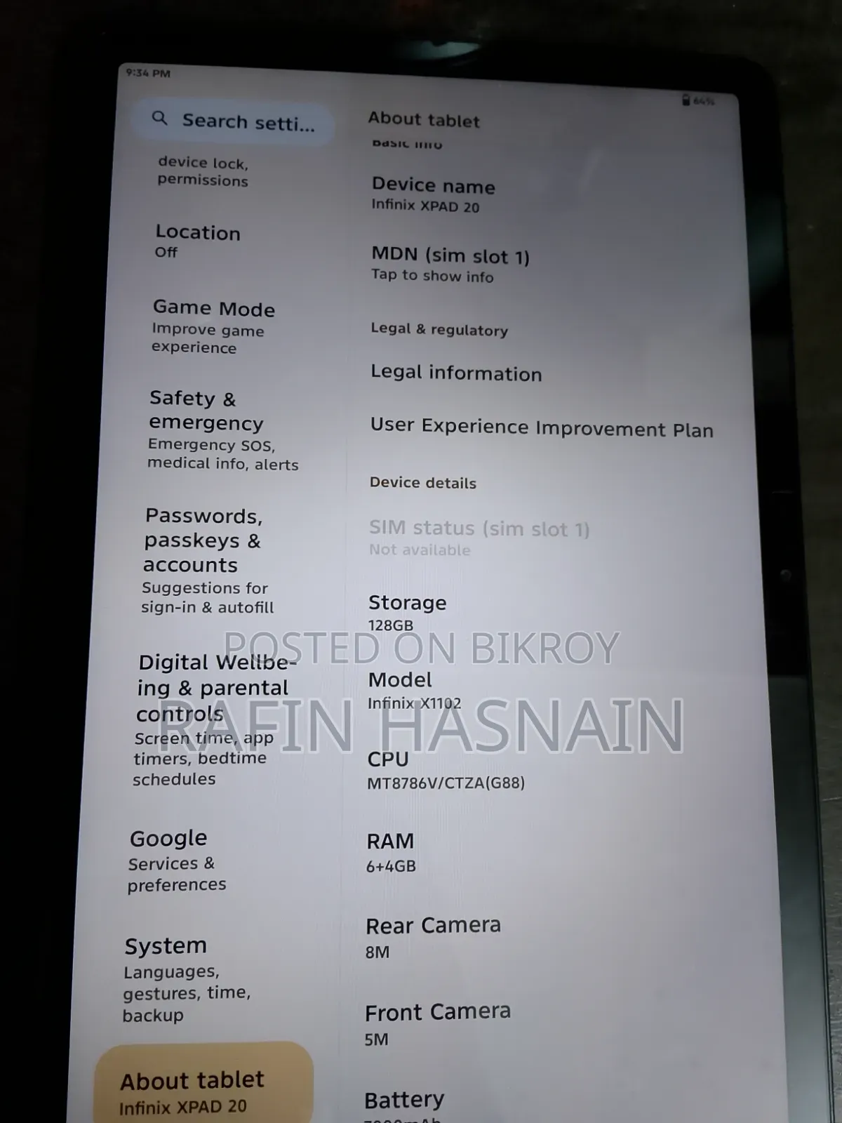Infinix Xpad 20 128 GB Gray