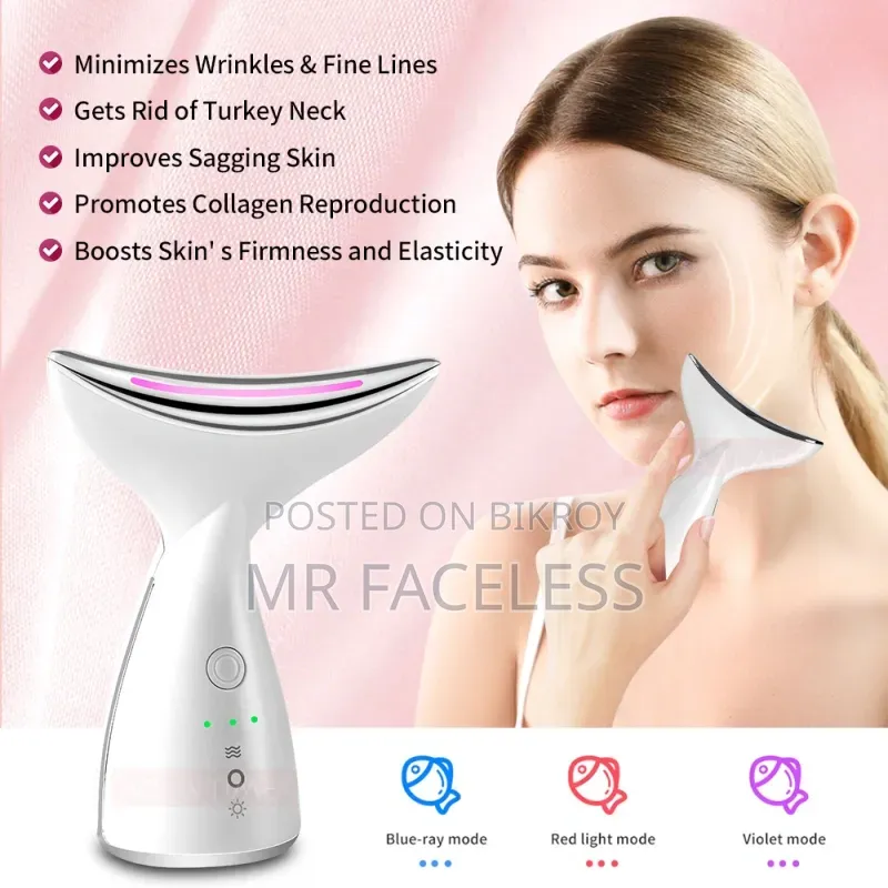 EMS Microcurrent Neck Face Beauty Device With 3 Colors LED Photon Therapy