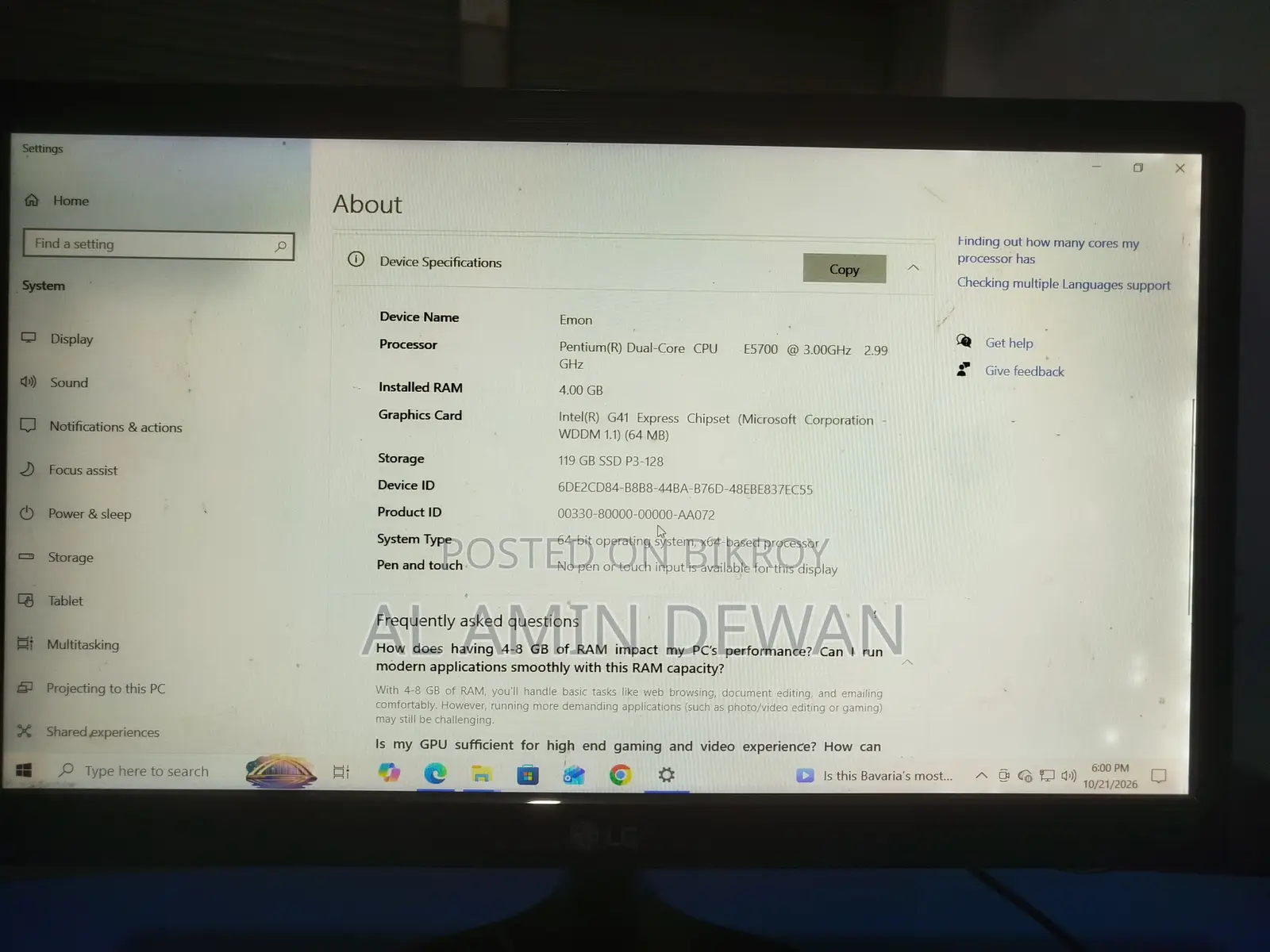 Desktop Computer 4GB Intel Core 2 Duo SSD 6T