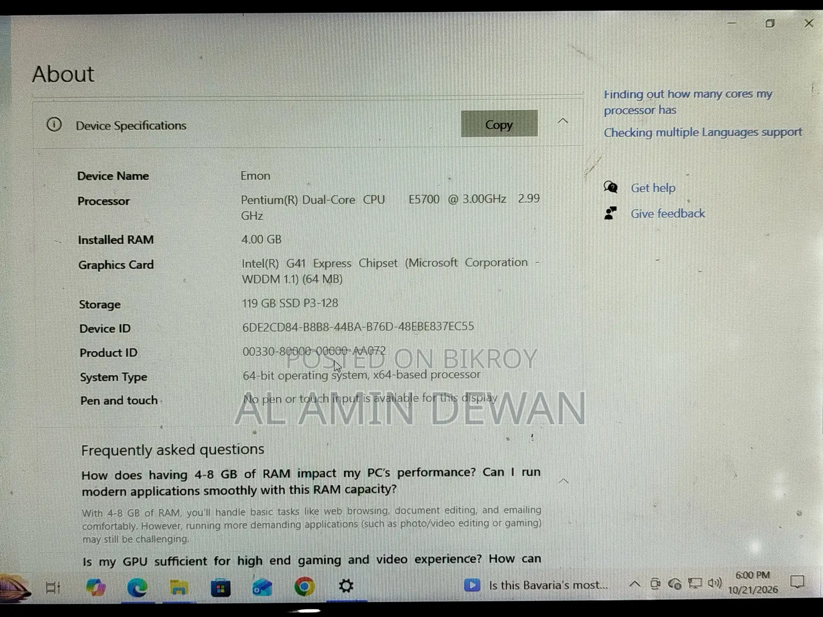 Desktop Computer 4GB Intel Core 2 Duo SSD 6T