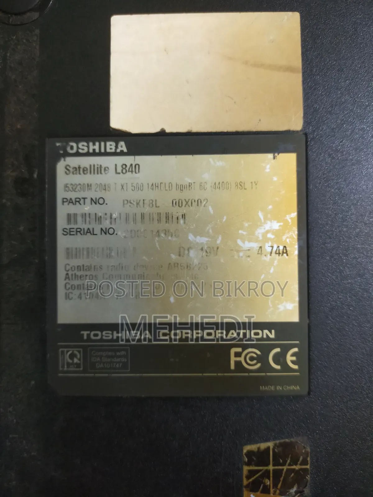 Laptop Toshiba Satellite L840 2GB HDD 500GB