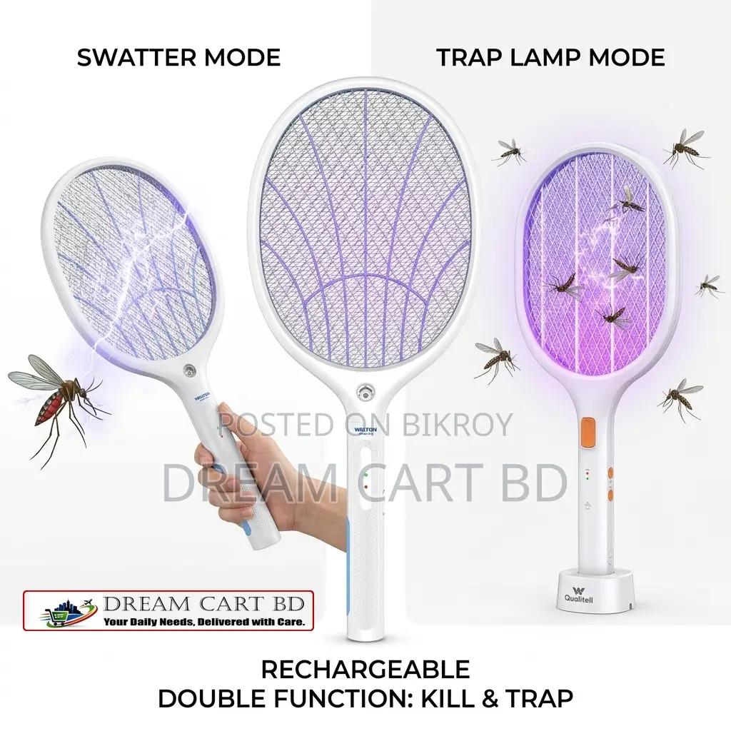 2-in-1 Rechargeable Electric Mosquito Swatter & UV Trap Lamp