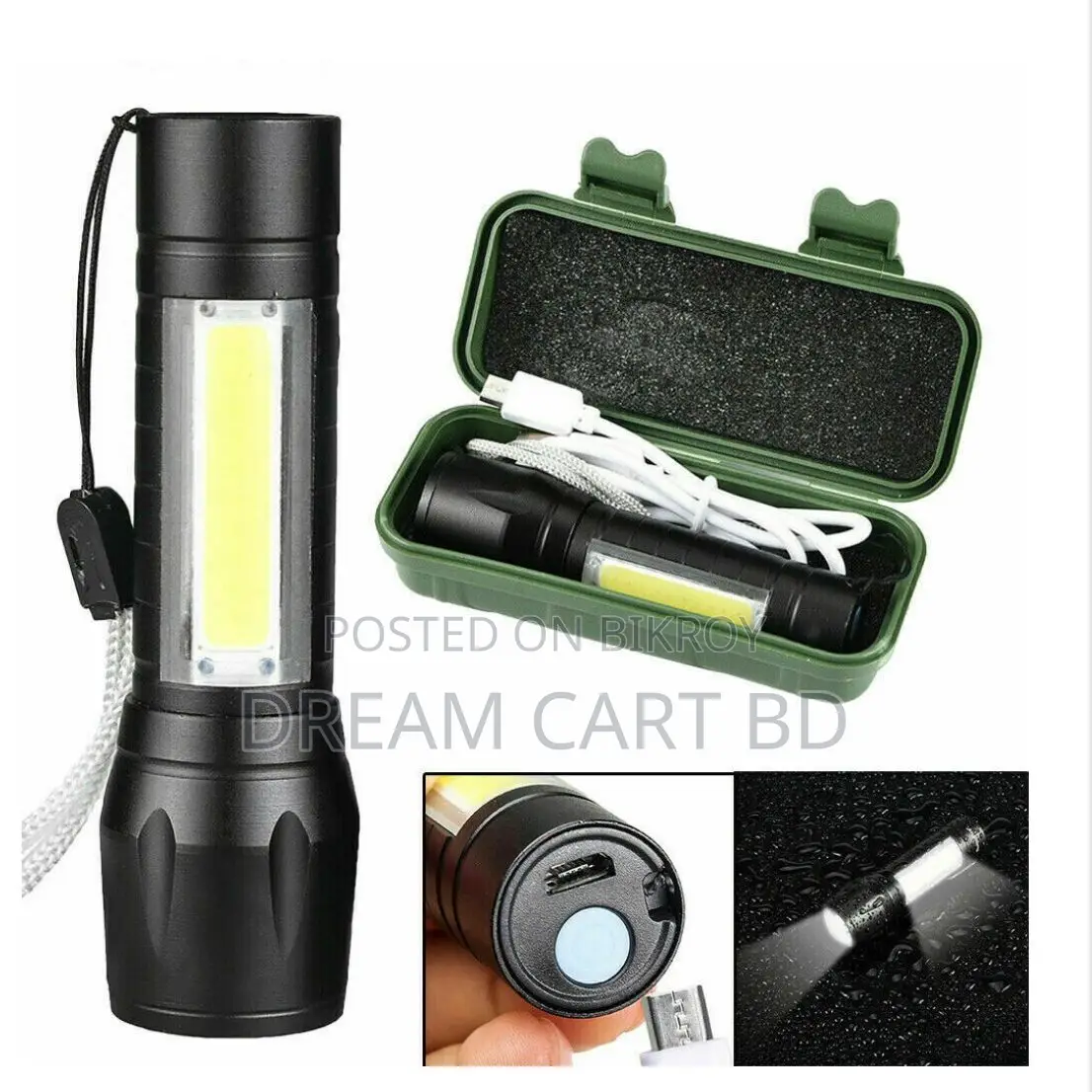 Telescopic Zoom Rechargeable XPE+COB LED Mini Torch Light