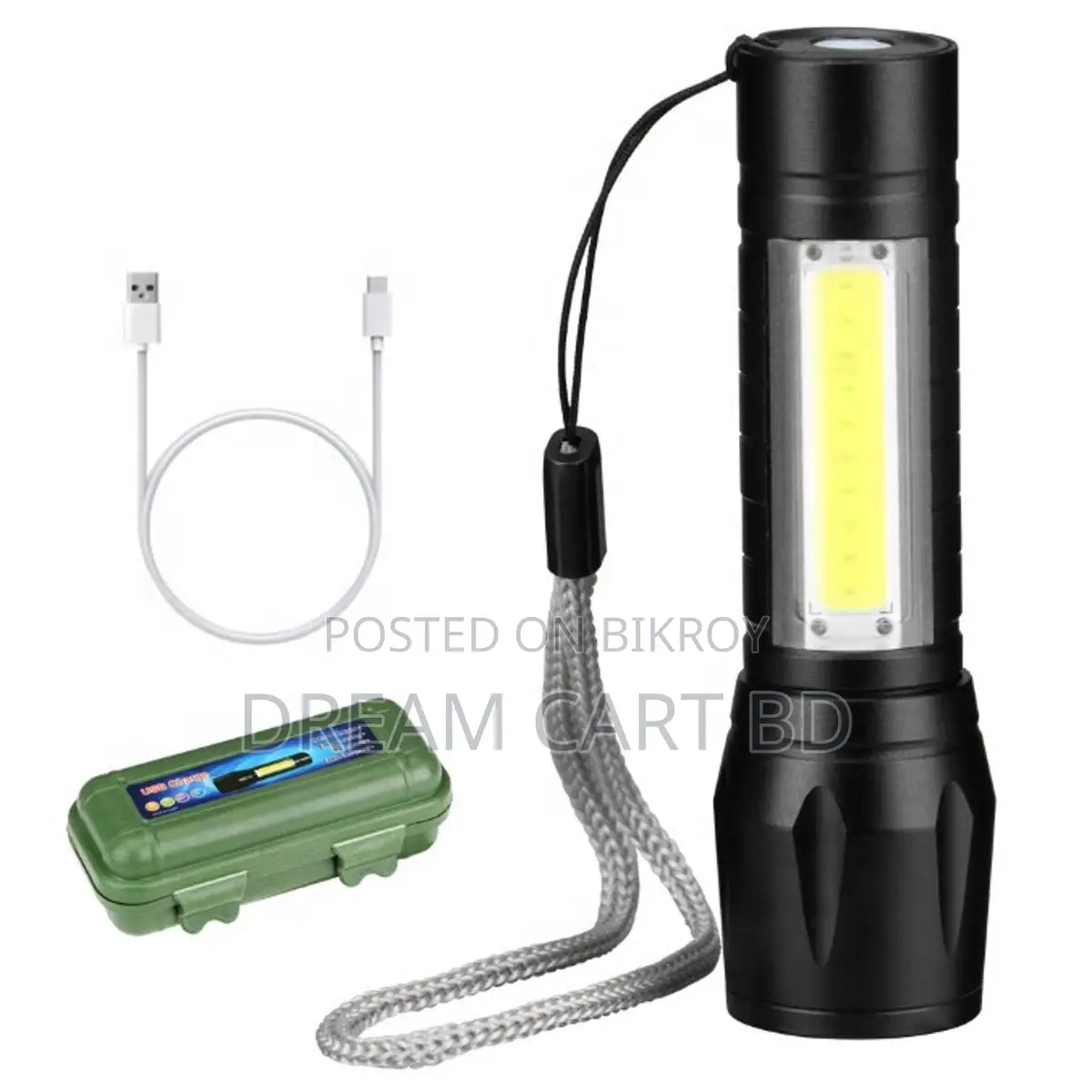 Telescopic Zoom Rechargeable XPE+COB LED Mini Torch Light