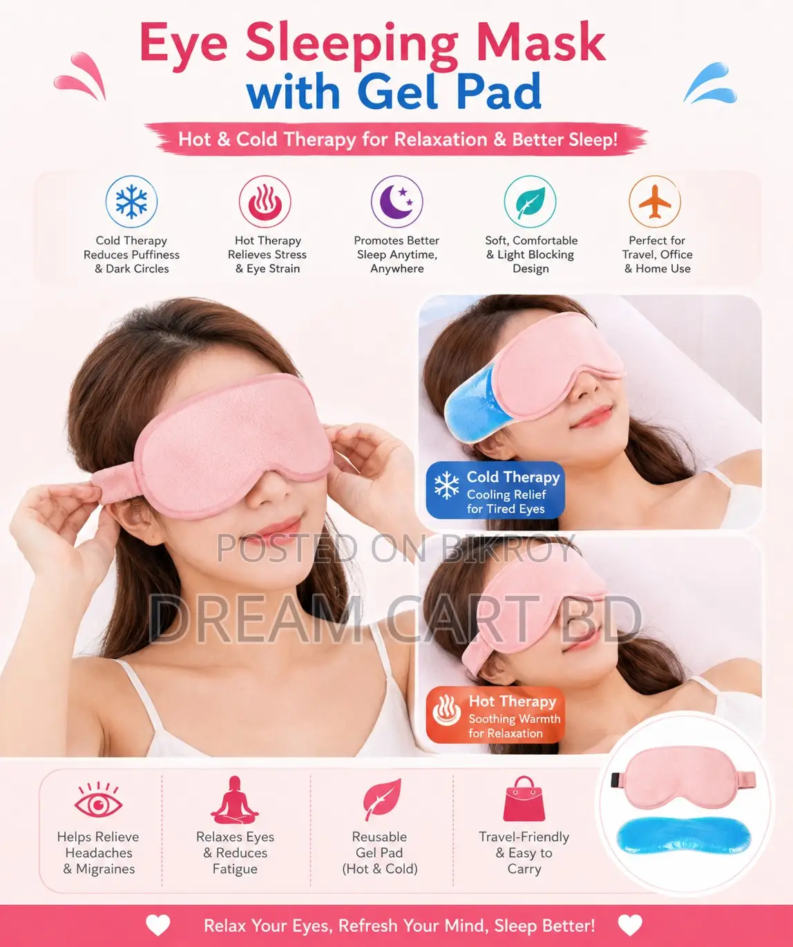Eye Sleeping Mask With Gel Pad for Hot & Cold Therapy