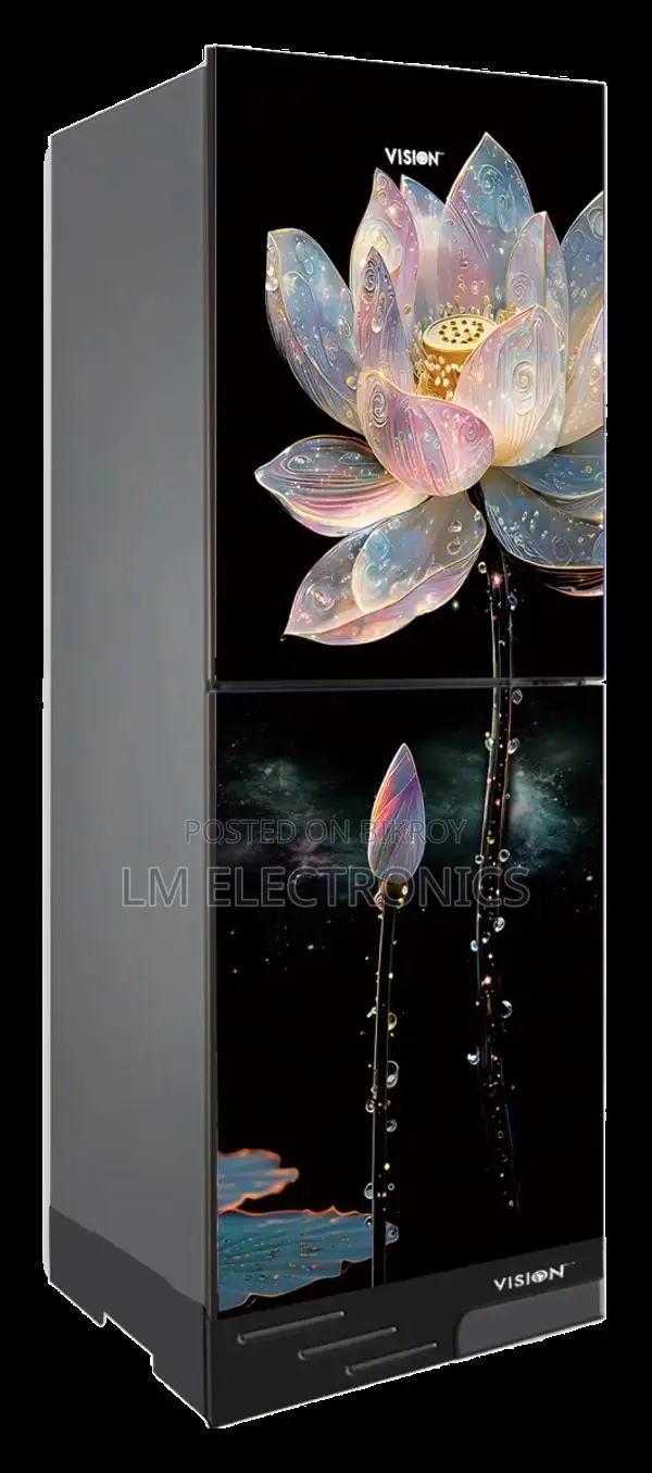 Vision Glass Door Refrigerator RE-160 Liter White Galaxy Lotus Bottom 