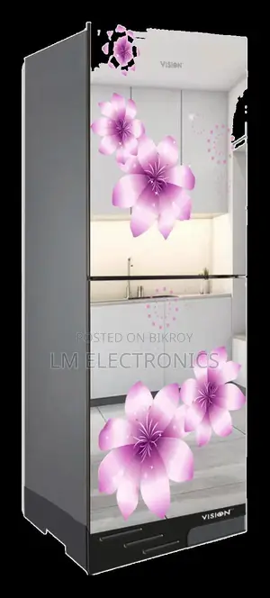Vision Glass Door Refrigerator RE-216 Liter Mirror White Purple Bottom