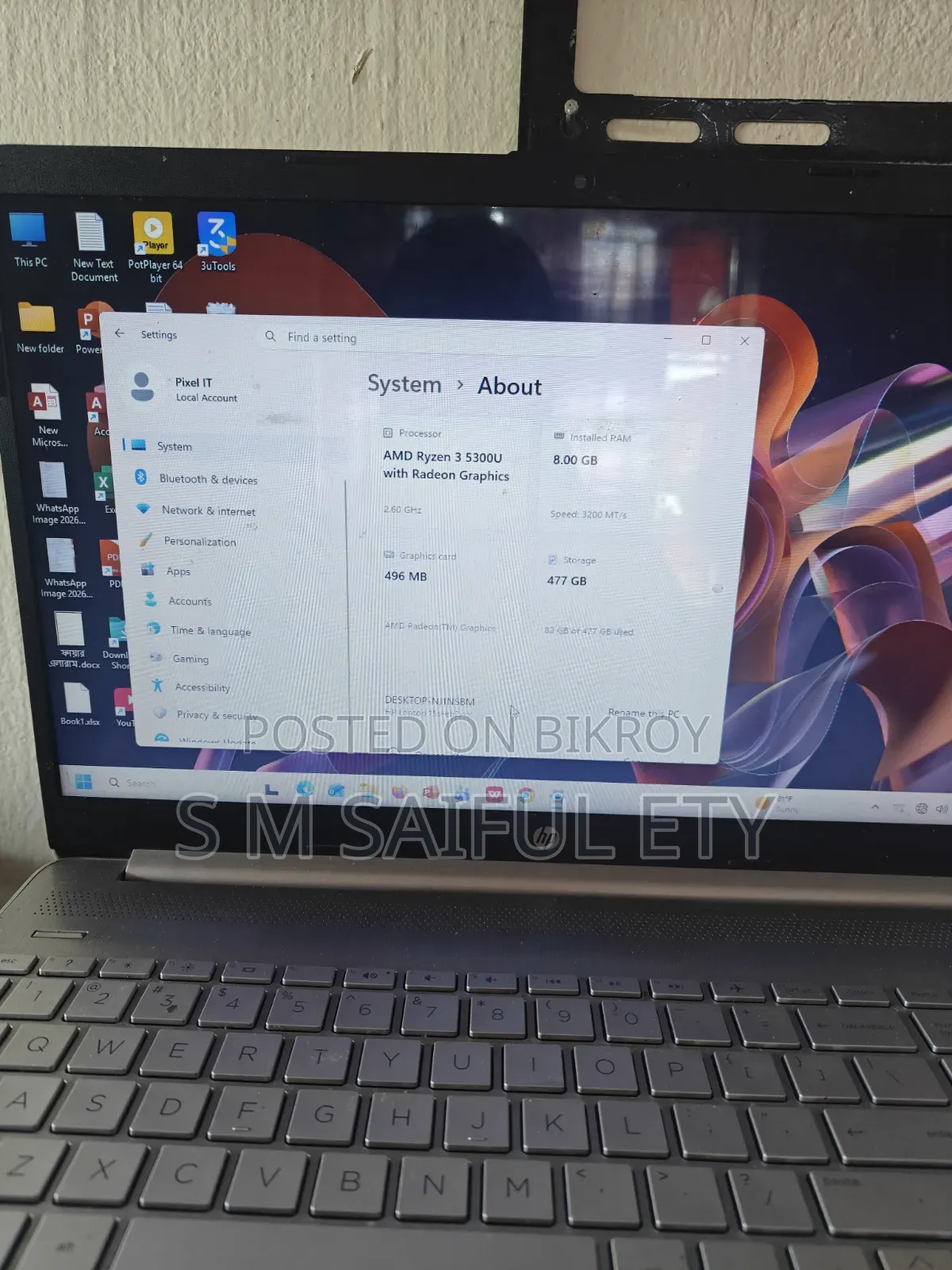 Laptop HP 15s 8GB HDD+SSD 512GB