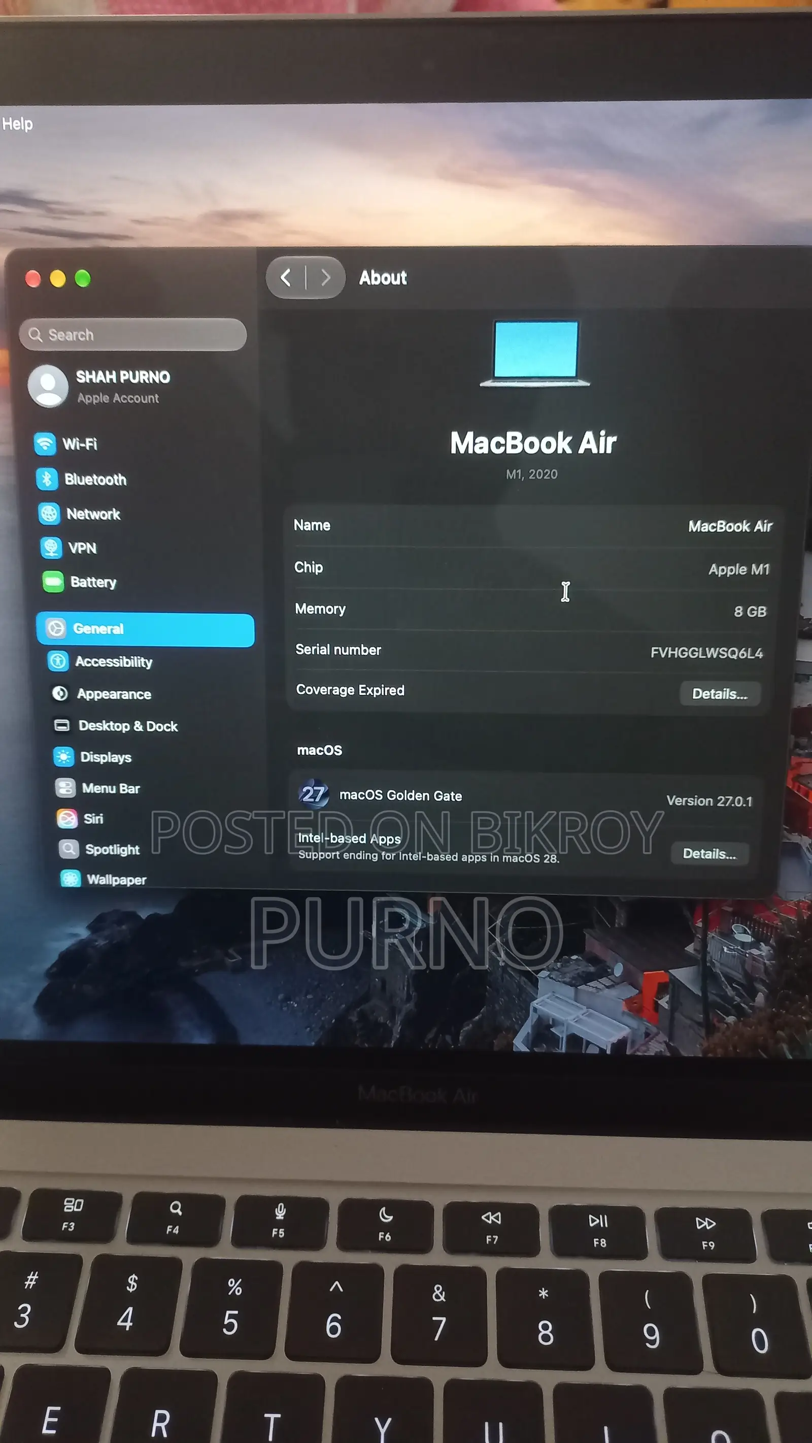 Laptop Apple MacBook Air 2020 M1 8GB Apple M1 HDD+SSD 256GB
