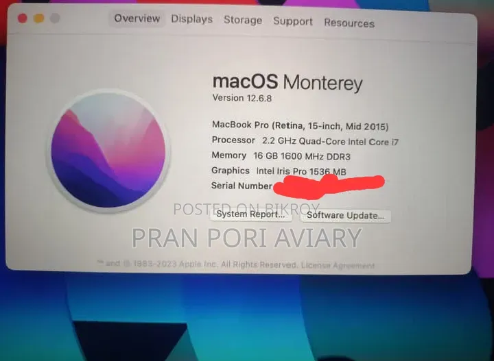 Laptop Apple MacBook Pro 2015 16GB Intel Core i7 SSD 128GB