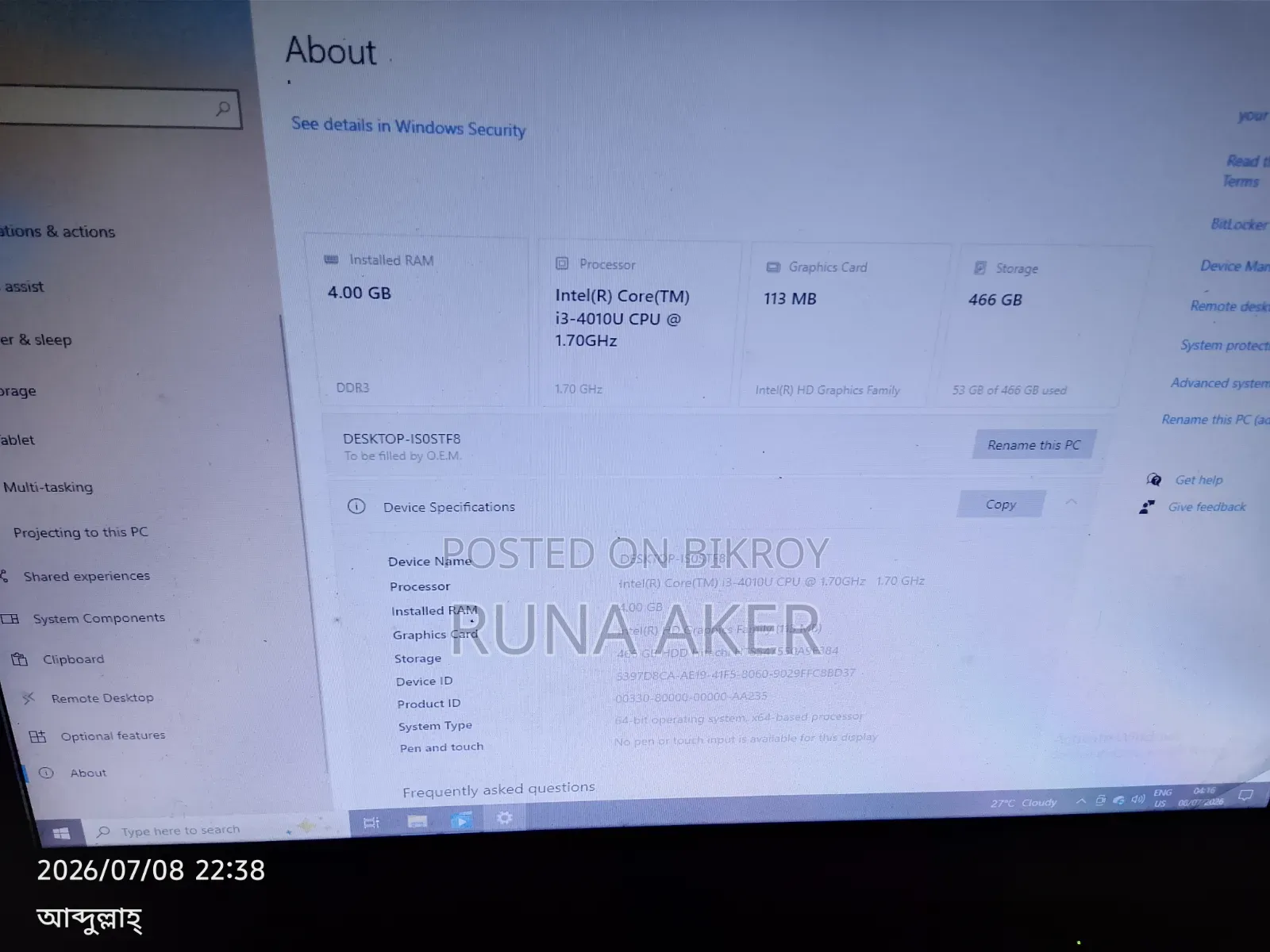 Desktop Computer 4GB Intel Core i3 SSD 350GB
