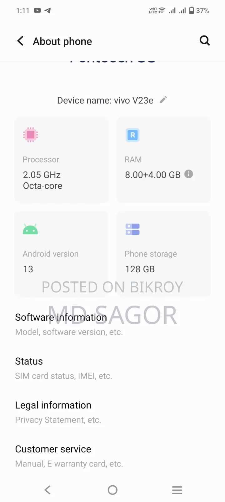 Vivo V23 128 GB Blue