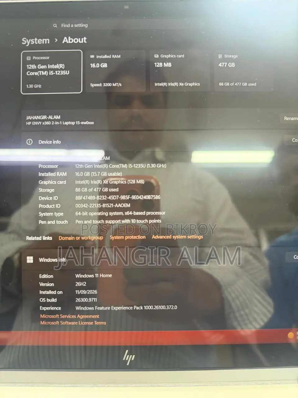 ল্যাপটপ HP Envy 15 16GB ইন্টেল কোর i5 SSD 512GB