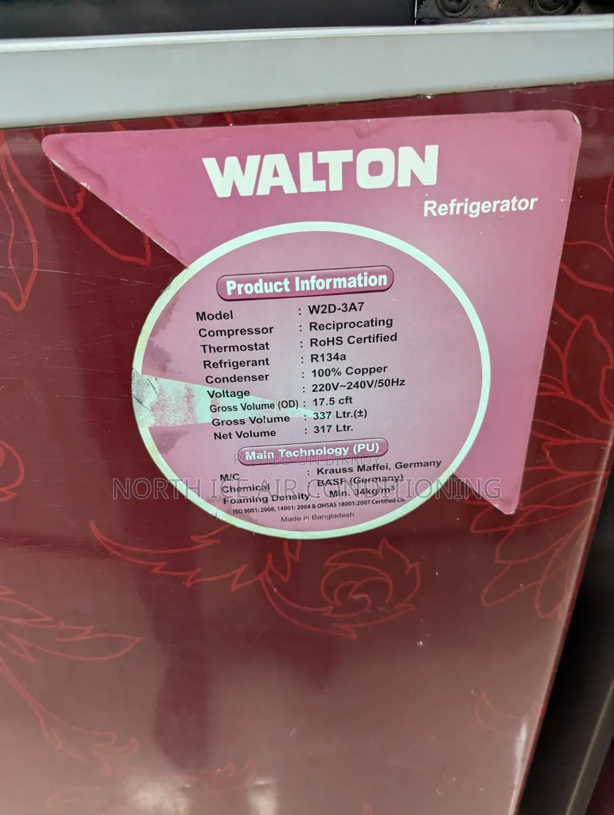 Walton Red Colour Frost Fridge 337 Ltr.