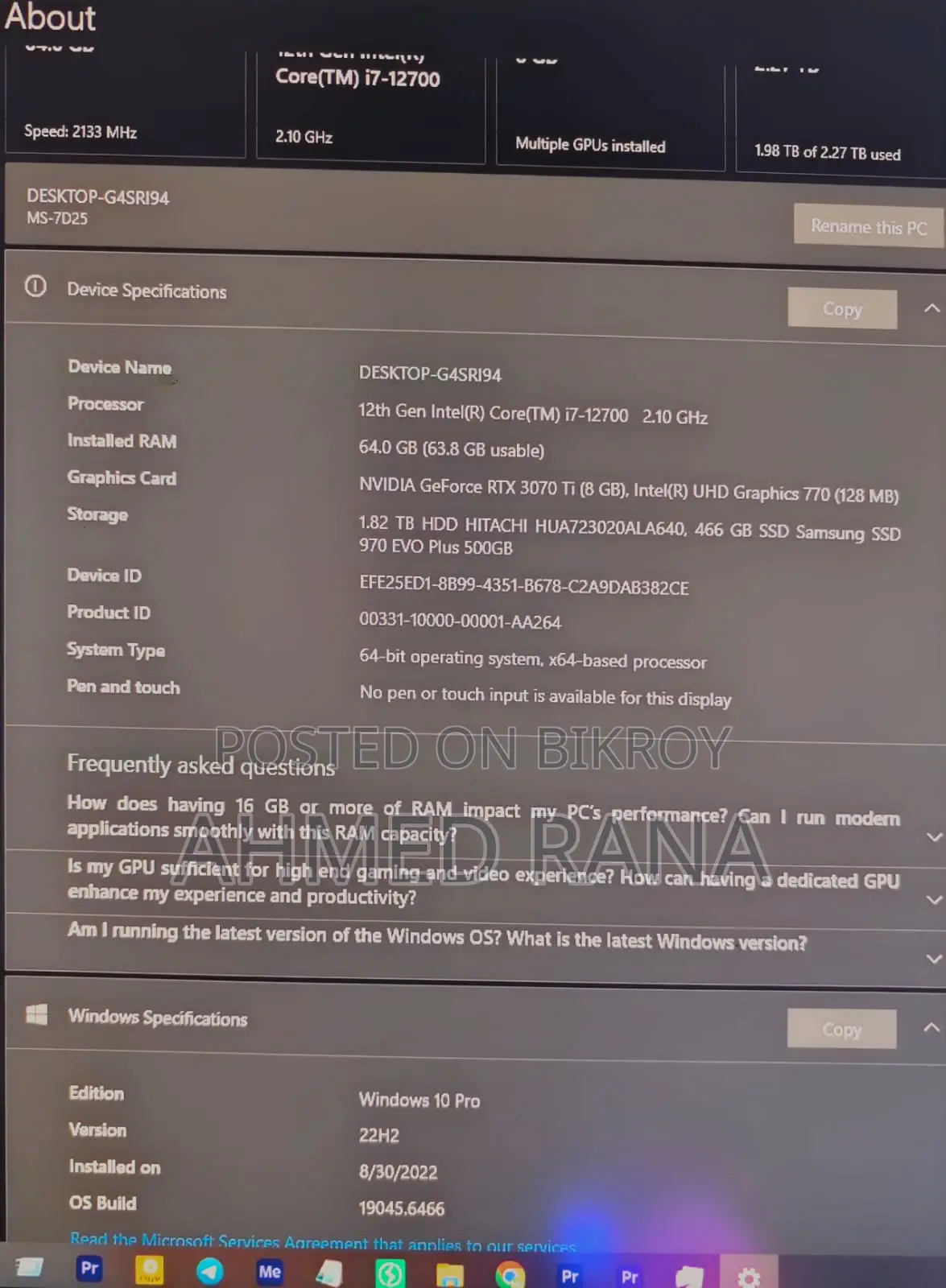 Desktop Computer MSI 16GB Intel Core i7 HDD+SSD 4T