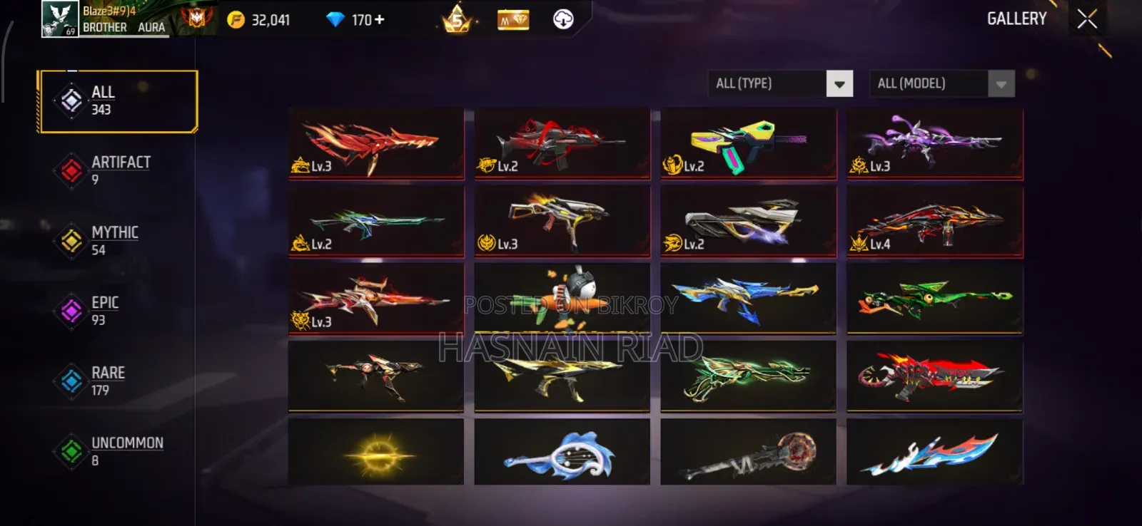 100% Trusted Deal Hobe Free Fire ID Sell Lv-69 | Prime 5 | 9 Evo Guns
