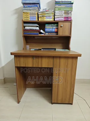 উডেন স্টাডি টেবিল উইথ বুকশেলফ অ্যান্ড কেবিনেট