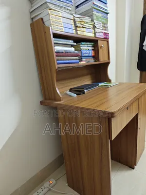 উডেন স্টাডি টেবিল উইথ বুকশেলফ অ্যান্ড কেবিনেট