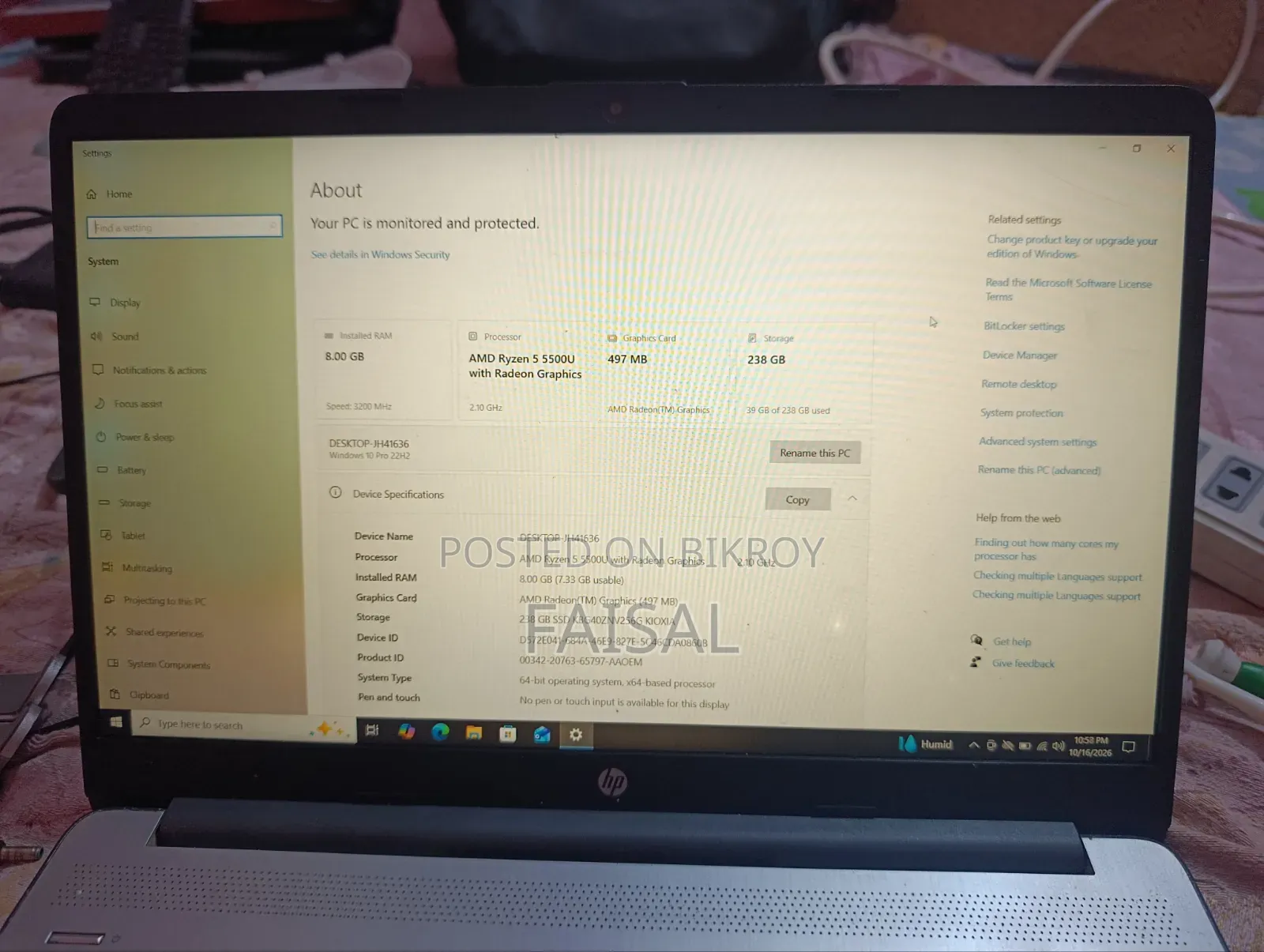 Laptop HP 15 8GB AMD Ryzen SSD 256GB