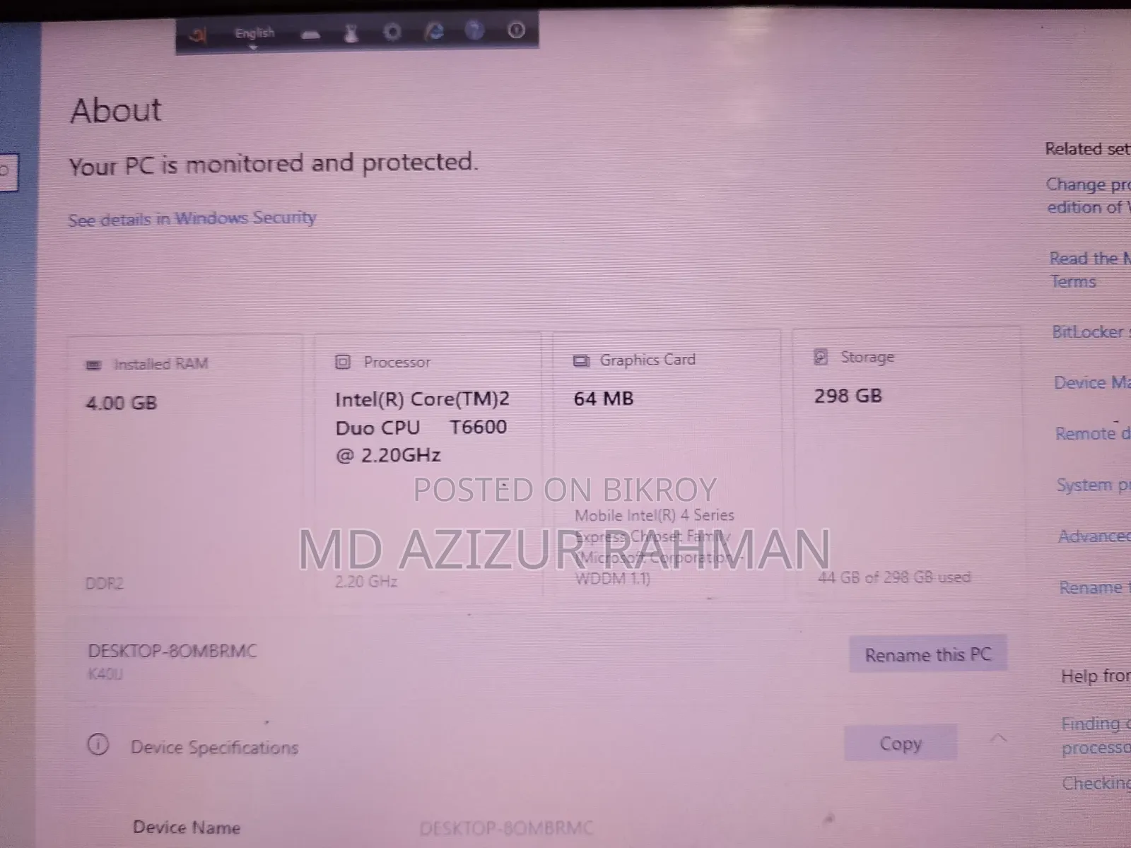 Laptop Asus K40IJ 4GB Intel Core 2 Duo HDD 256GB