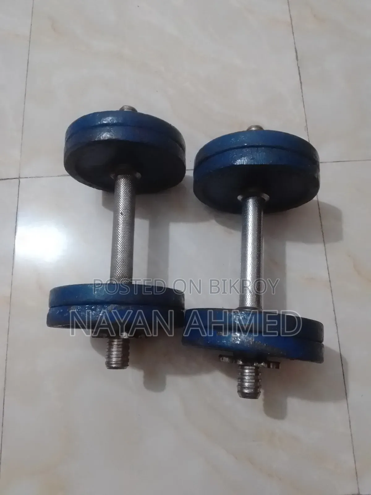 12-inch stick, eight plates of 1.25 kg, two dumbbells, total 13 kg