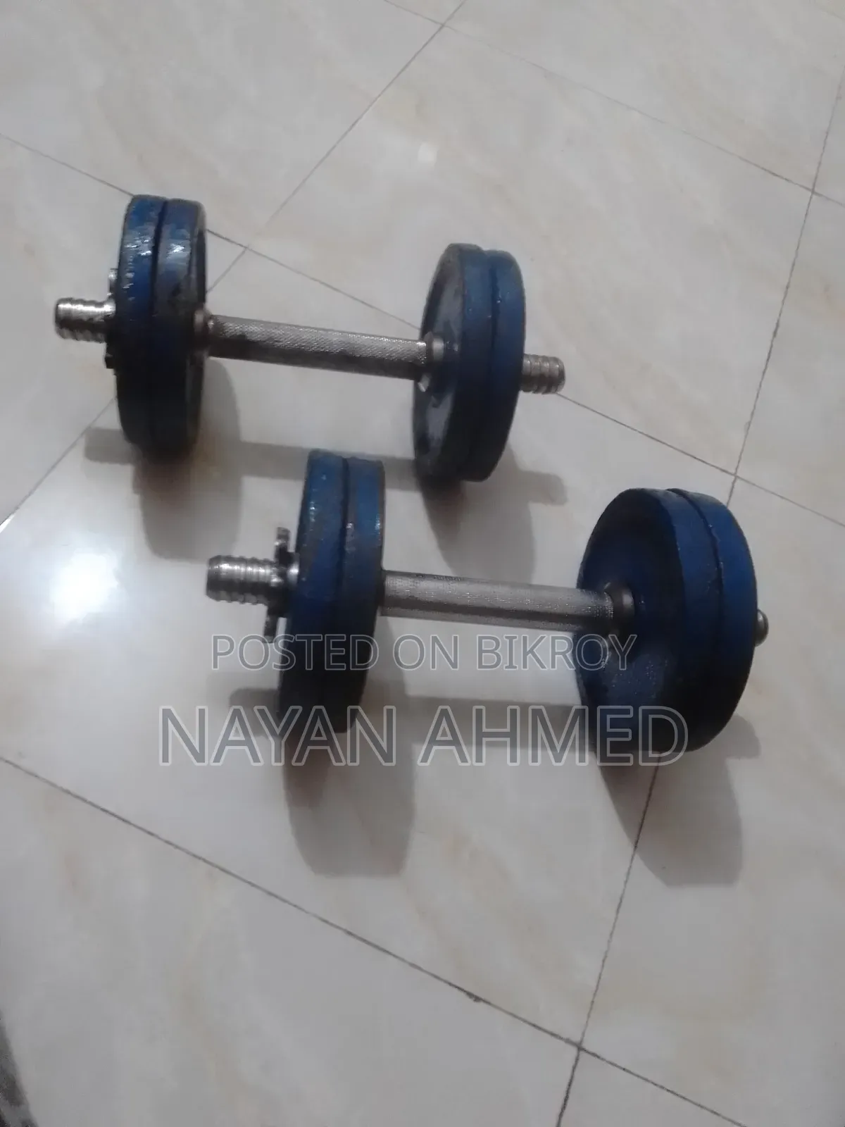 12-inch stick, eight plates of 1.25 kg, two dumbbells, total 13 kg
