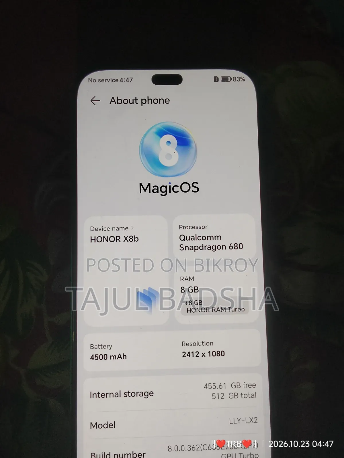 অনার এক্স৮বি ৫১২ জিবি নীল