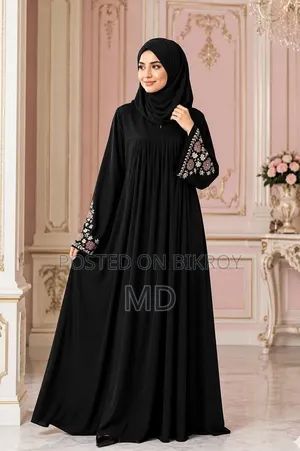 Anika Embroidery Borkha – Hijab সহ ফুল সেট।