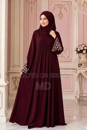 Anika Embroidery Borkha – Hijab সহ ফুল সেট।