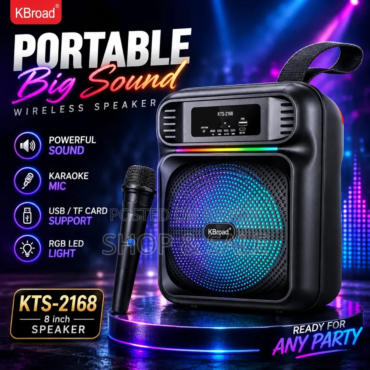 KBroad KTS-2168 8 Inch Portable Wireless Karaoke Speaker