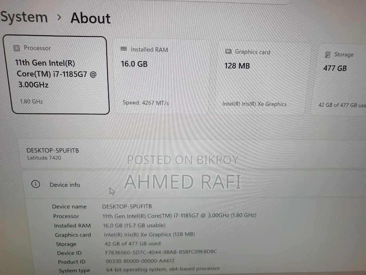 Dell Latitude 7420 16GB Intel Core i7 SSD 512GB Laptop