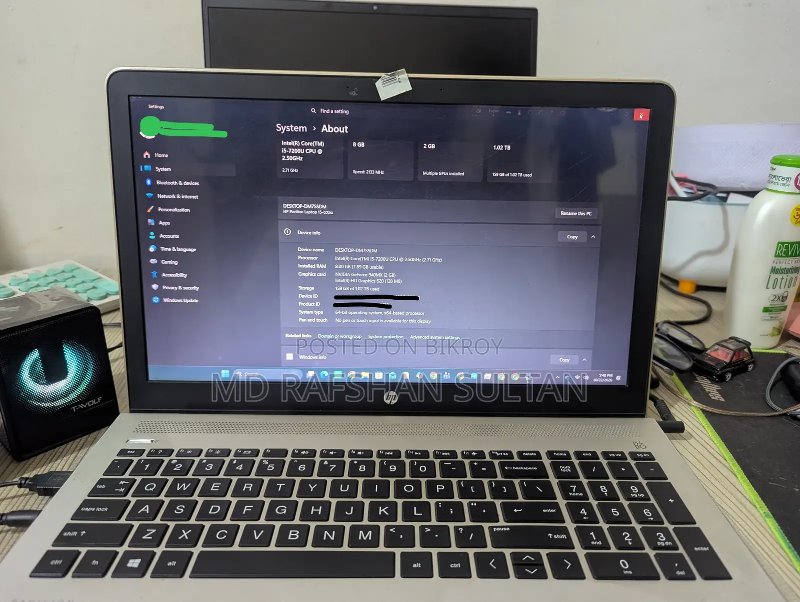 ল্যাপটপ HP ১৫ 8GB ইন্টেল কোর i5 HDD+SSD 1T