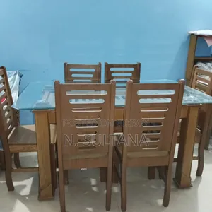 ব্র্যান্ড নিউ প্রিমিয়াম ক্যানাডিয়ান উড ডাইনিং টেবিল (গ্লাস টপ), ৬টি চেয়ারসহ