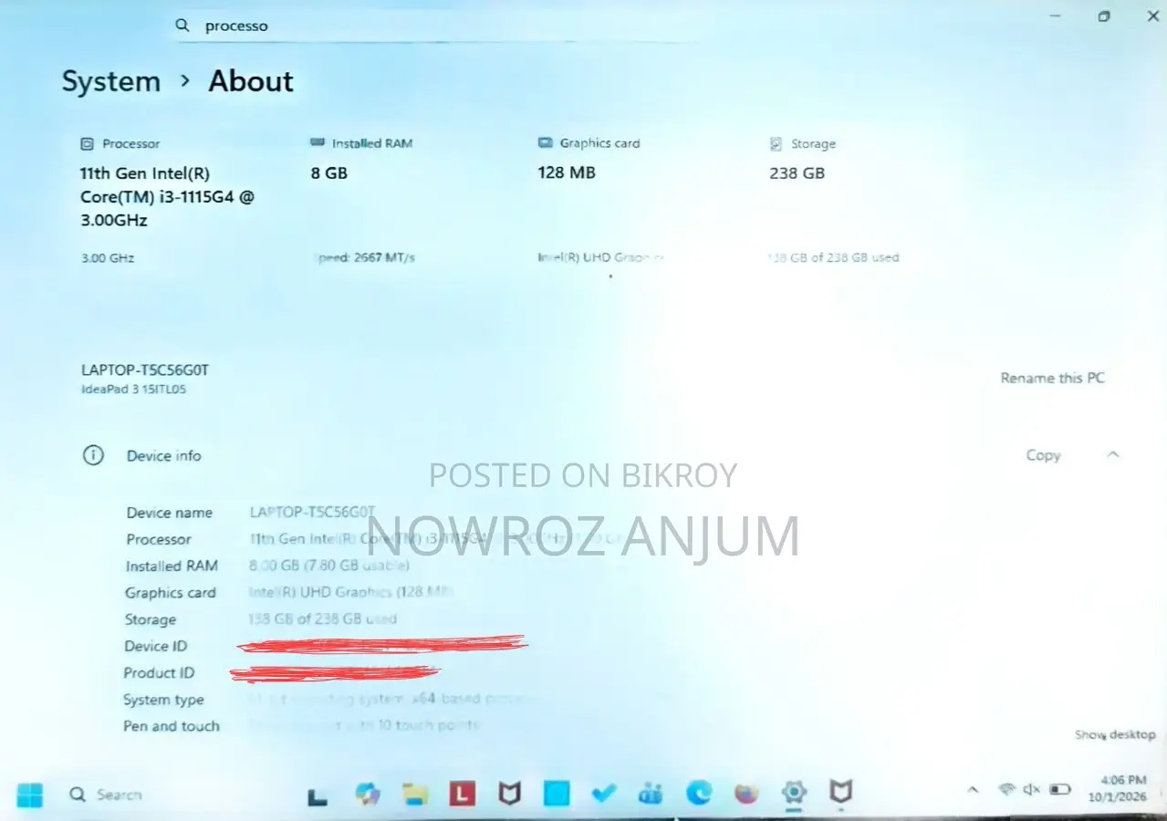 Laptop Lenovo Ideapad 3 8GB Intel Core i3 SSD 256GB