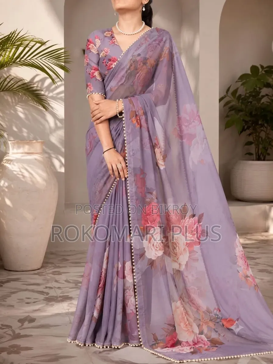 প্রিমিয়াম সফট জর্জেট শাড়ি পার্ল ওয়ার্ক সহ