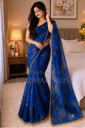 প্রিমিয়াম সফট জর্জেট শাড়ি পার্ল ওয়ার্ক সহ