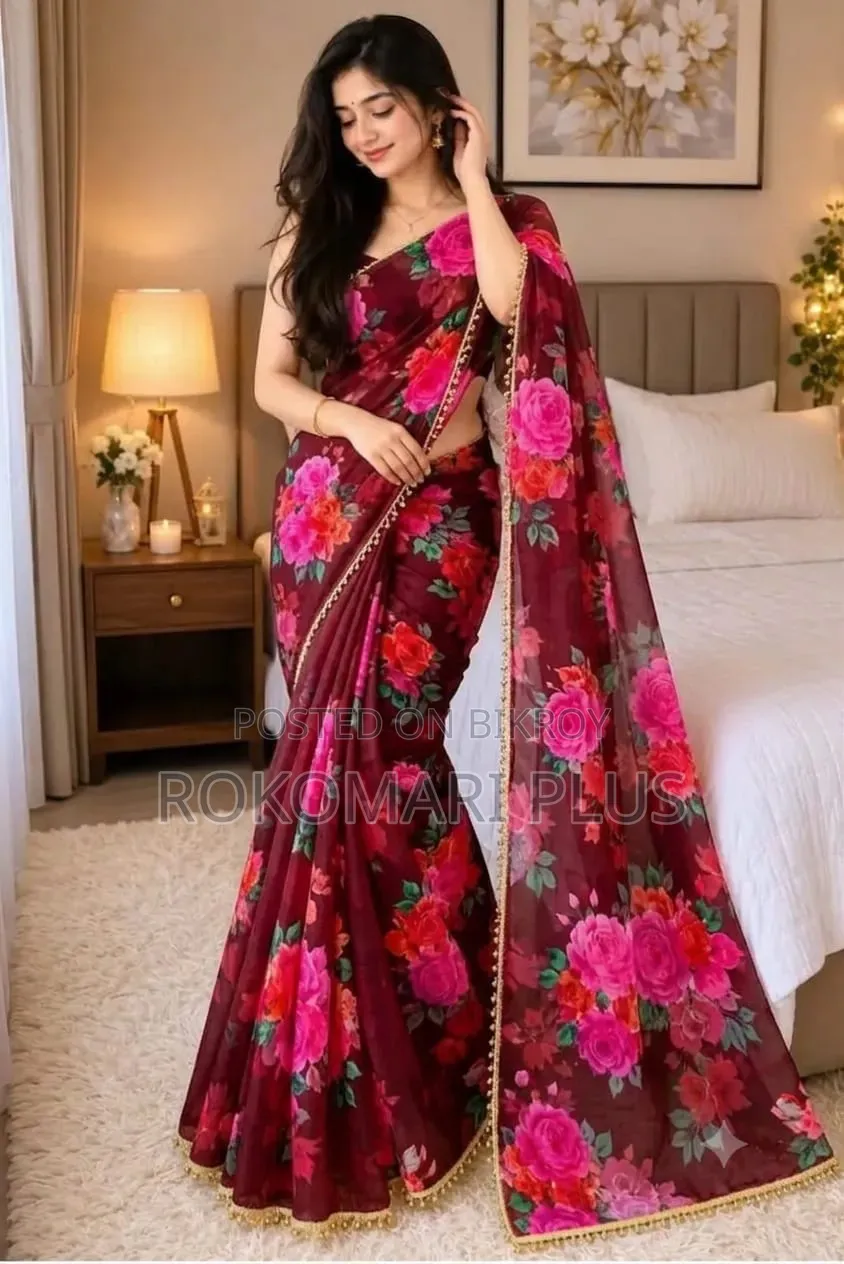 প্রিমিয়াম সফট জর্জেট শাড়ি পার্ল ওয়ার্ক সহ
