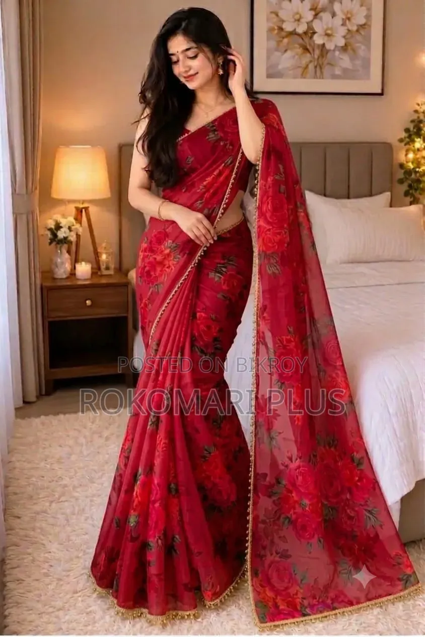 প্রিমিয়াম সফট জর্জেট শাড়ি পার্ল ওয়ার্ক সহ