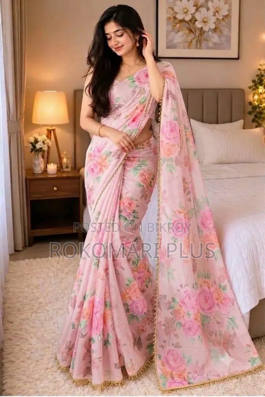 প্রিমিয়াম সফট জর্জেট শাড়ি পার্ল ওয়ার্ক সহ
